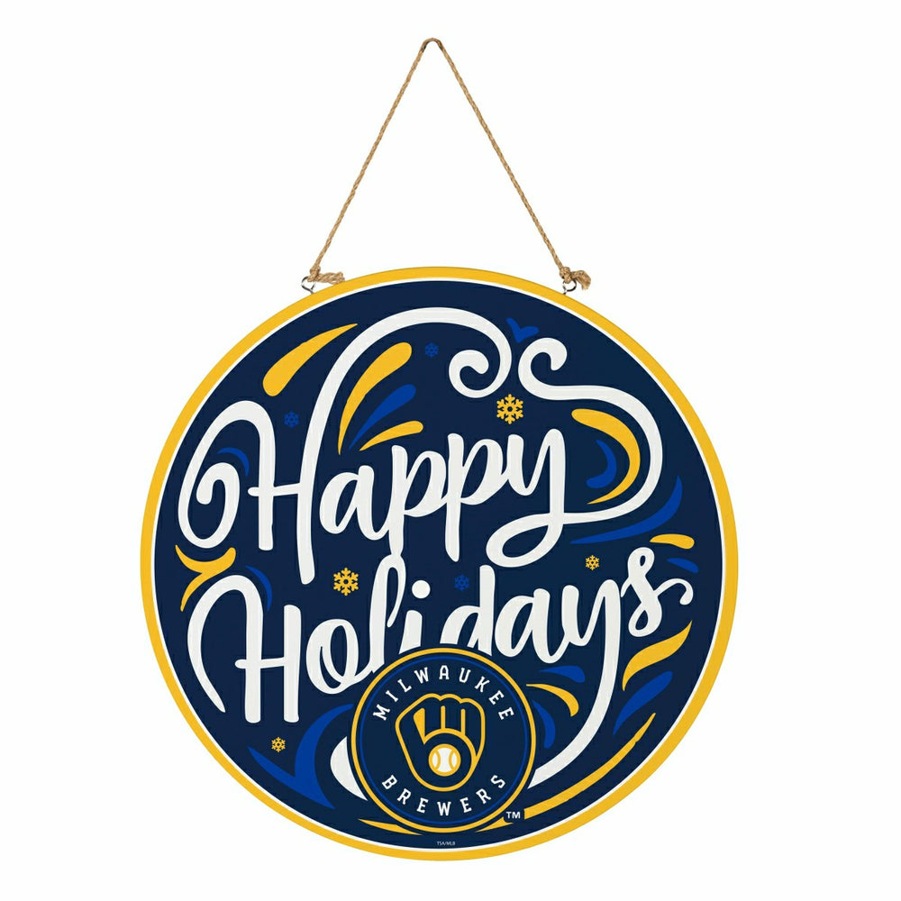 Milwaukee Brewers Holiday Round Door Décor with Hanging Rope, 18x18, MLB, Home