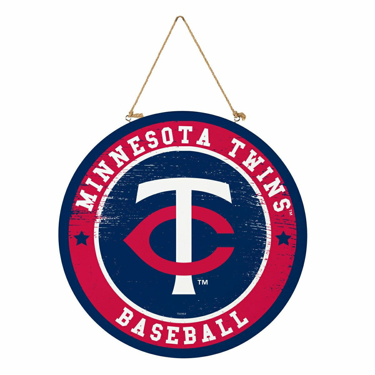 Minnesota Twins Round Door Décor with Hanging Rope, 18x18, MLB, Home