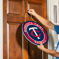 Minnesota Twins Round Door Décor with Hanging Rope, 18x18, MLB, Home