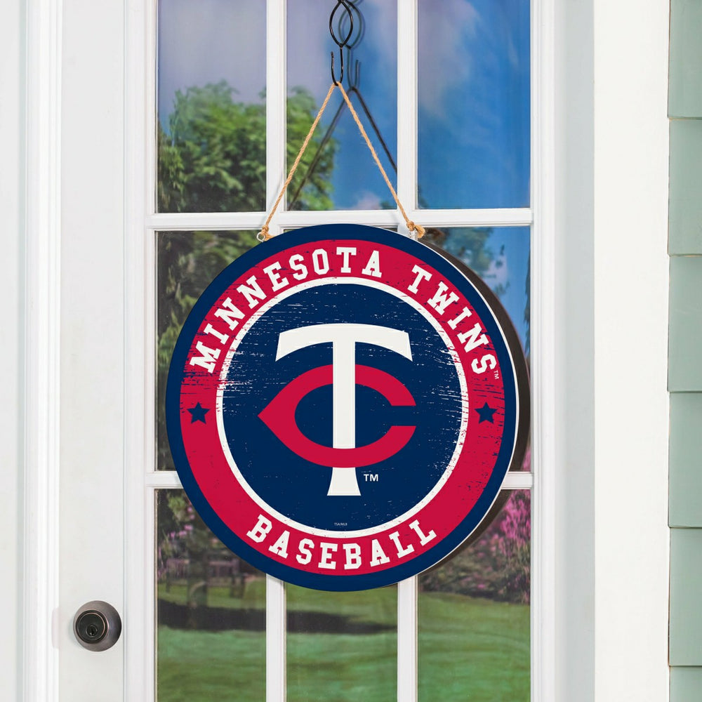 Minnesota Twins Round Door Décor with Hanging Rope, 18x18, MLB, Home
