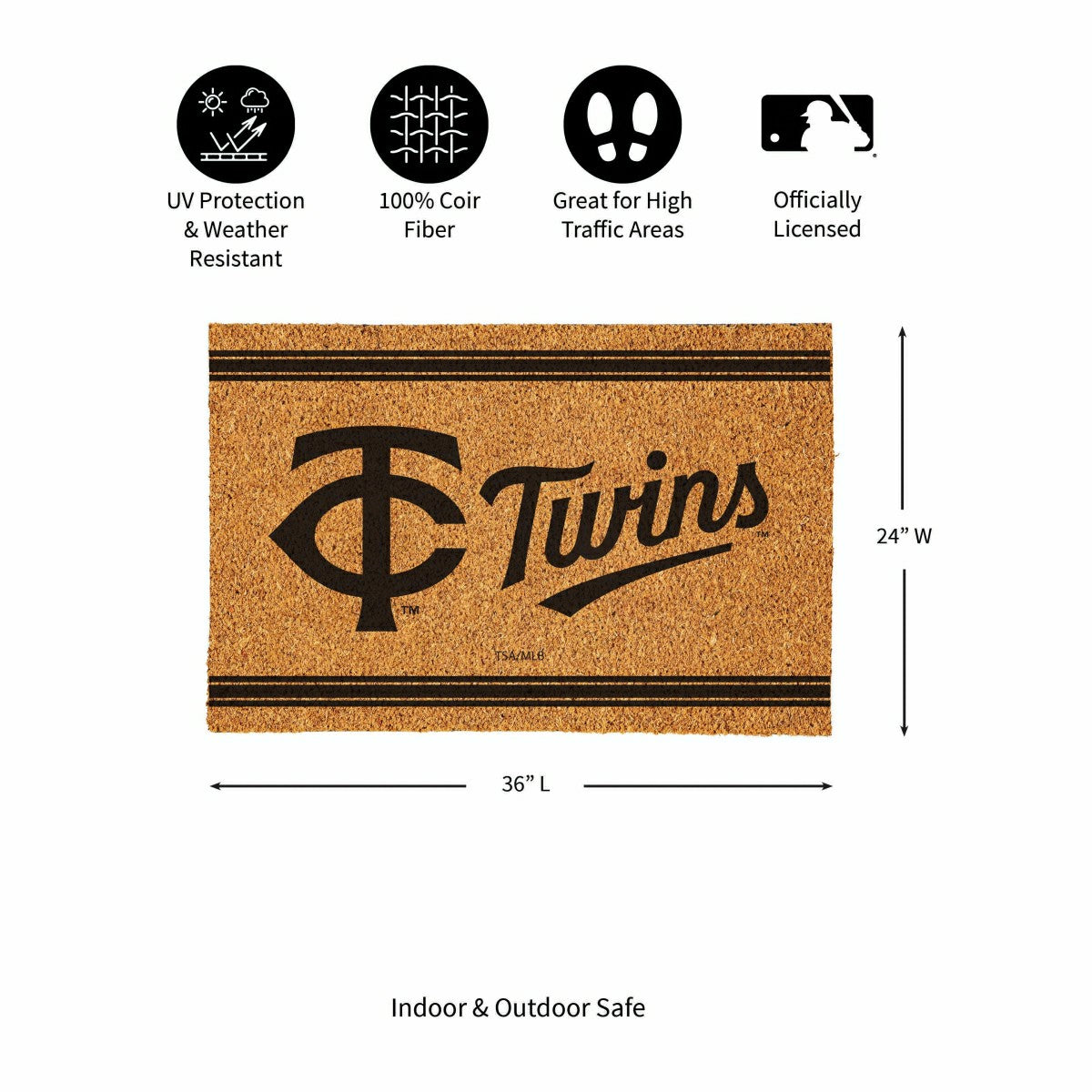 Minnesota Twins Large One Color Coir Mat, 36"x24", MLB