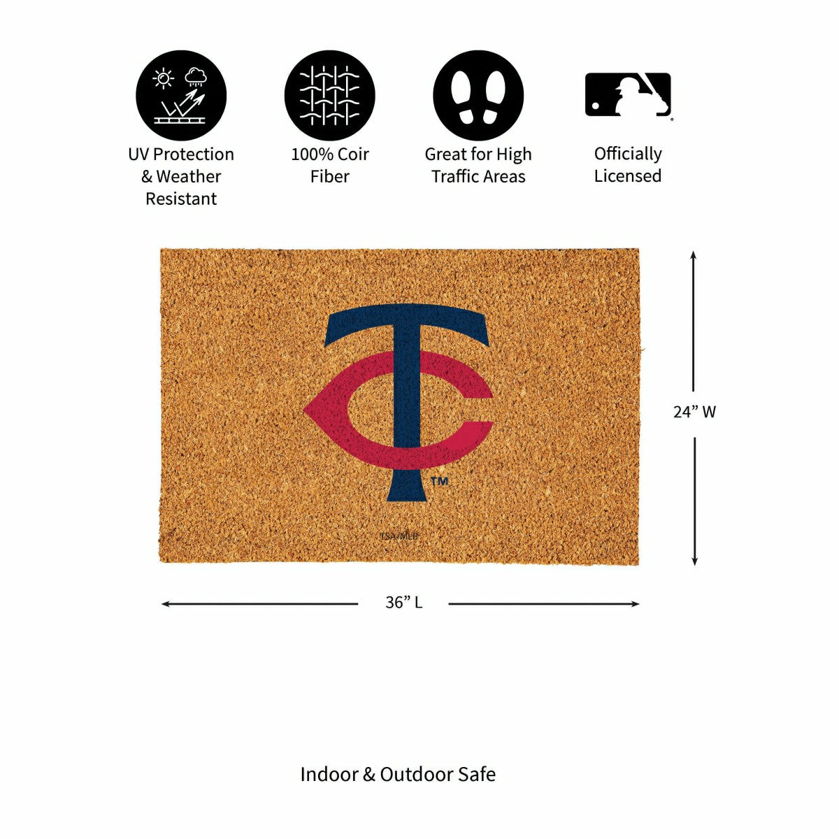 Minnesota Twins Large Full Color Coir Mat, 36"x24", MLB