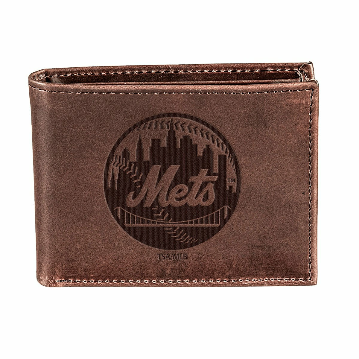 New York Mets Bi-Fold Wallet Brown 100% Genuine Leather, MLB, Home