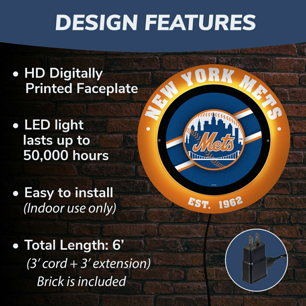 New York Mets, Metal Lite, Round, MLB
