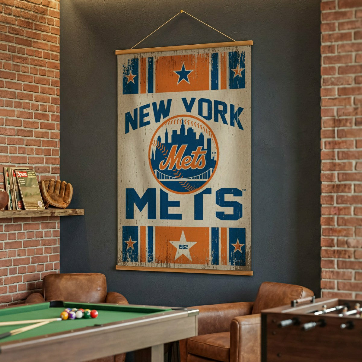 New York Mets, Canvas Wall Tapestry, Large, 54x36, MLB, Home