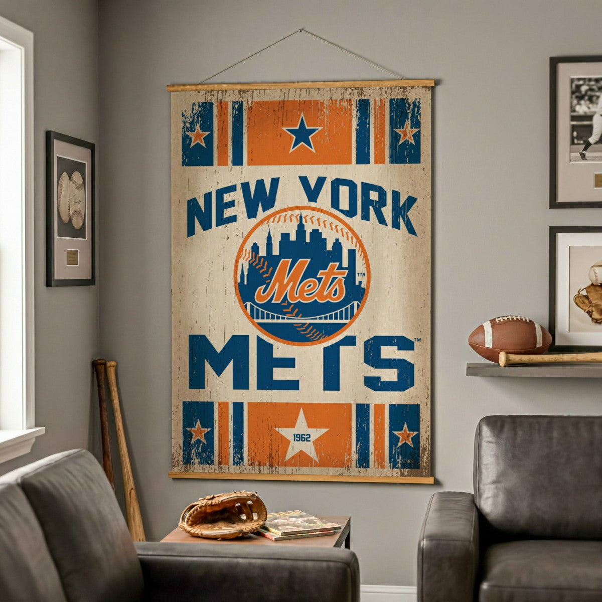 New York Mets, Canvas Wall Tapestry, Large, 54x36, MLB, Home