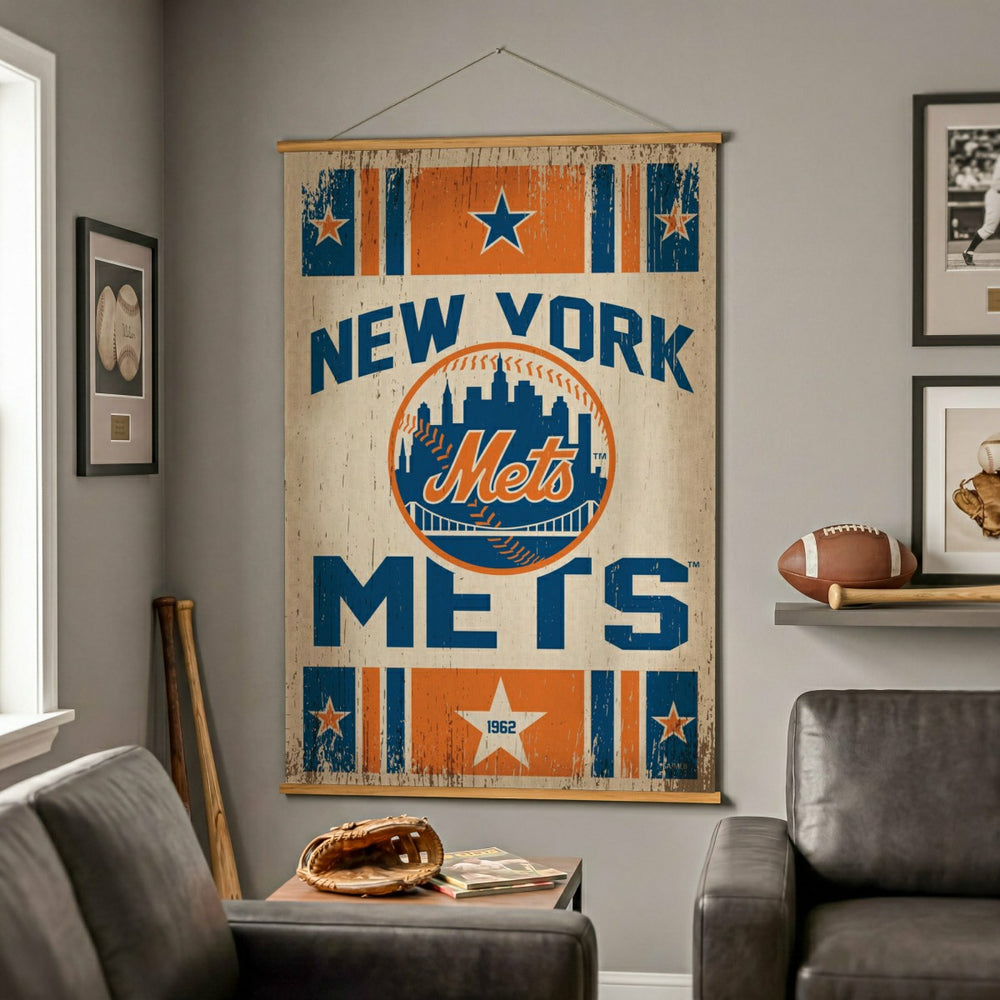 New York Mets, Canvas Wall Tapestry, Large, 54x36, MLB, Home