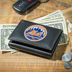 New York Mets Black Tri-Fold Embroidered Wallet w/ RFID Blocking, MLB, Home