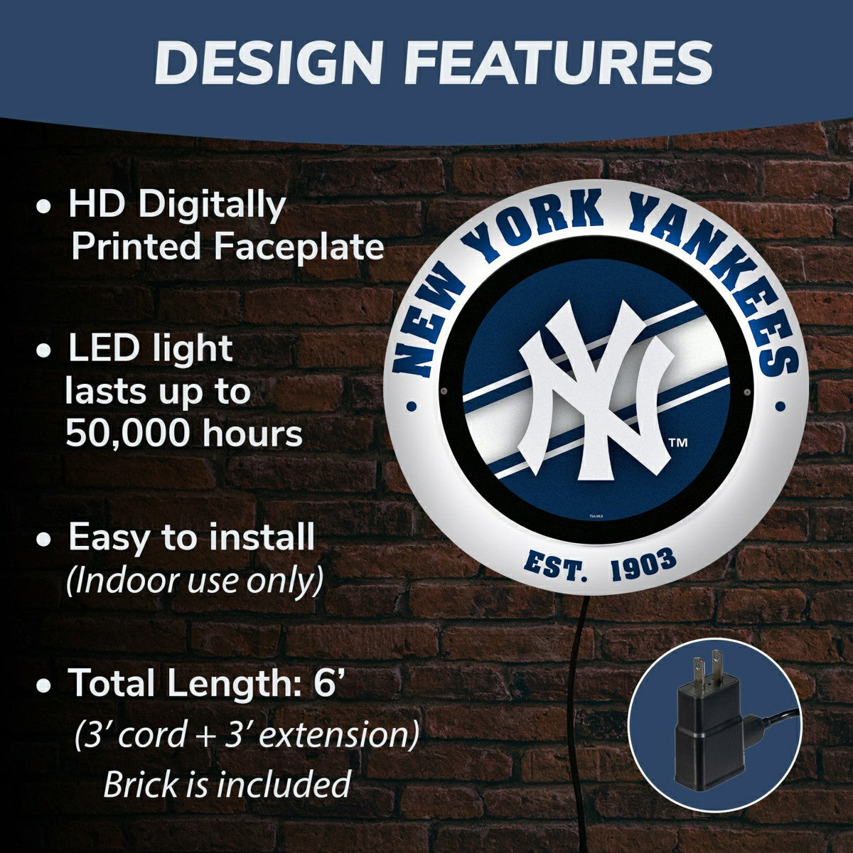 New York Yankees, Metal Lite, Round, MLB