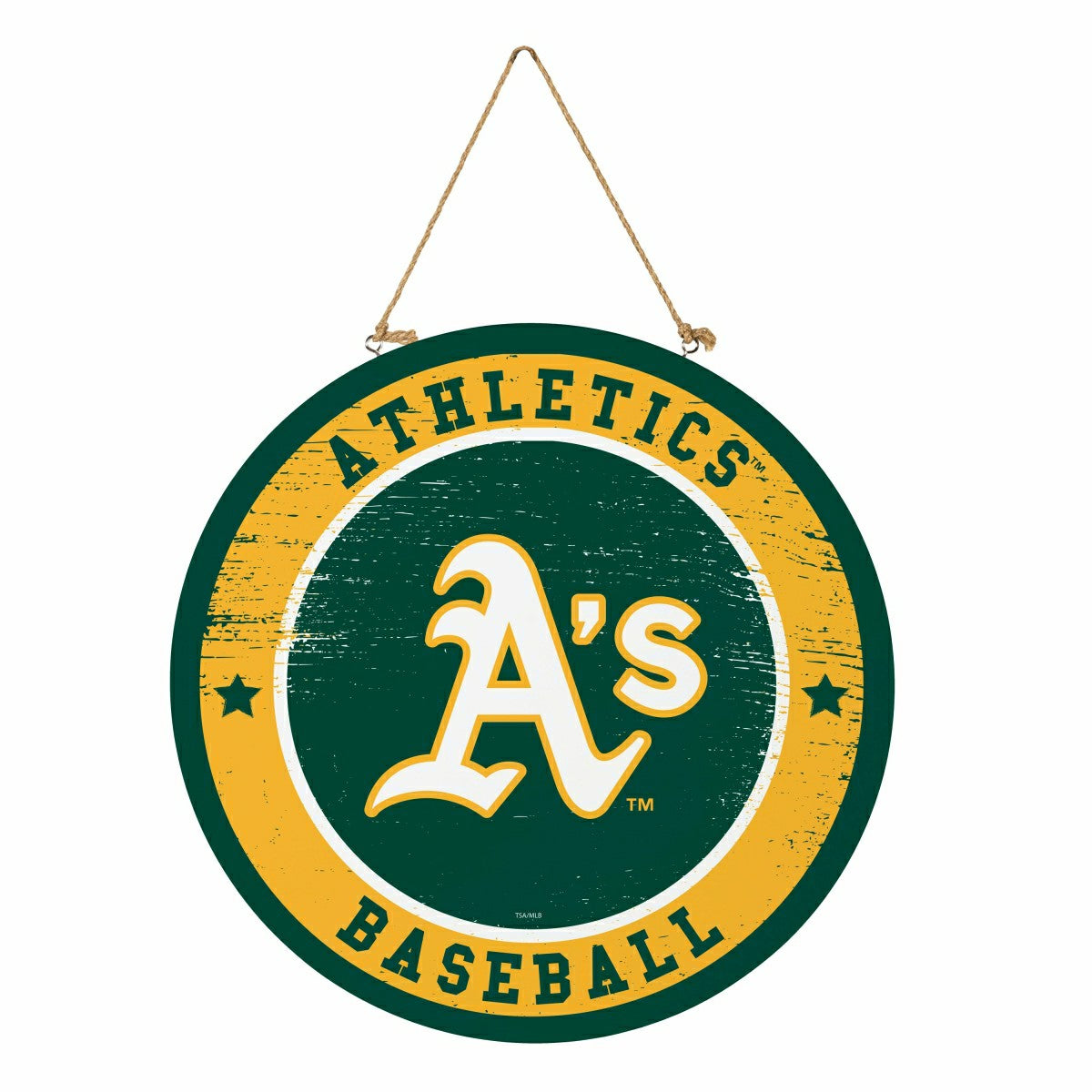 Athletics Round Door Décor with Hanging Rope, 18x18, MLB, Home
