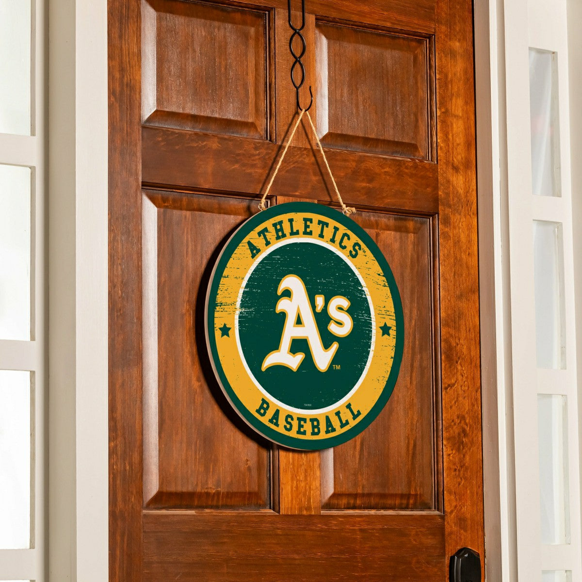Athletics Round Door Décor with Hanging Rope, 18x18, MLB, Home