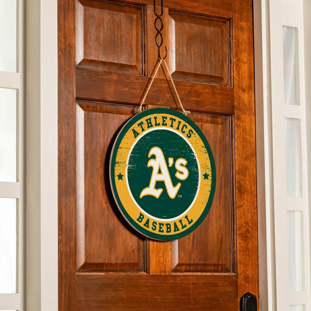 Athletics Round Door Décor with Hanging Rope, 18x18, MLB, Home
