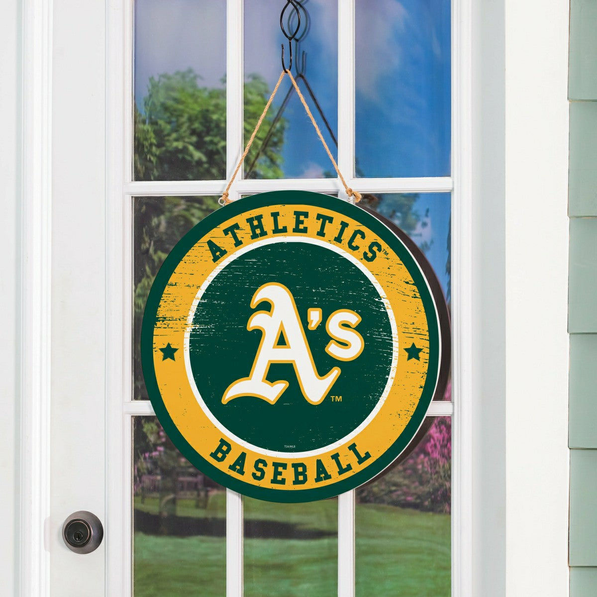 Athletics Round Door Décor with Hanging Rope, 18x18, MLB, Home
