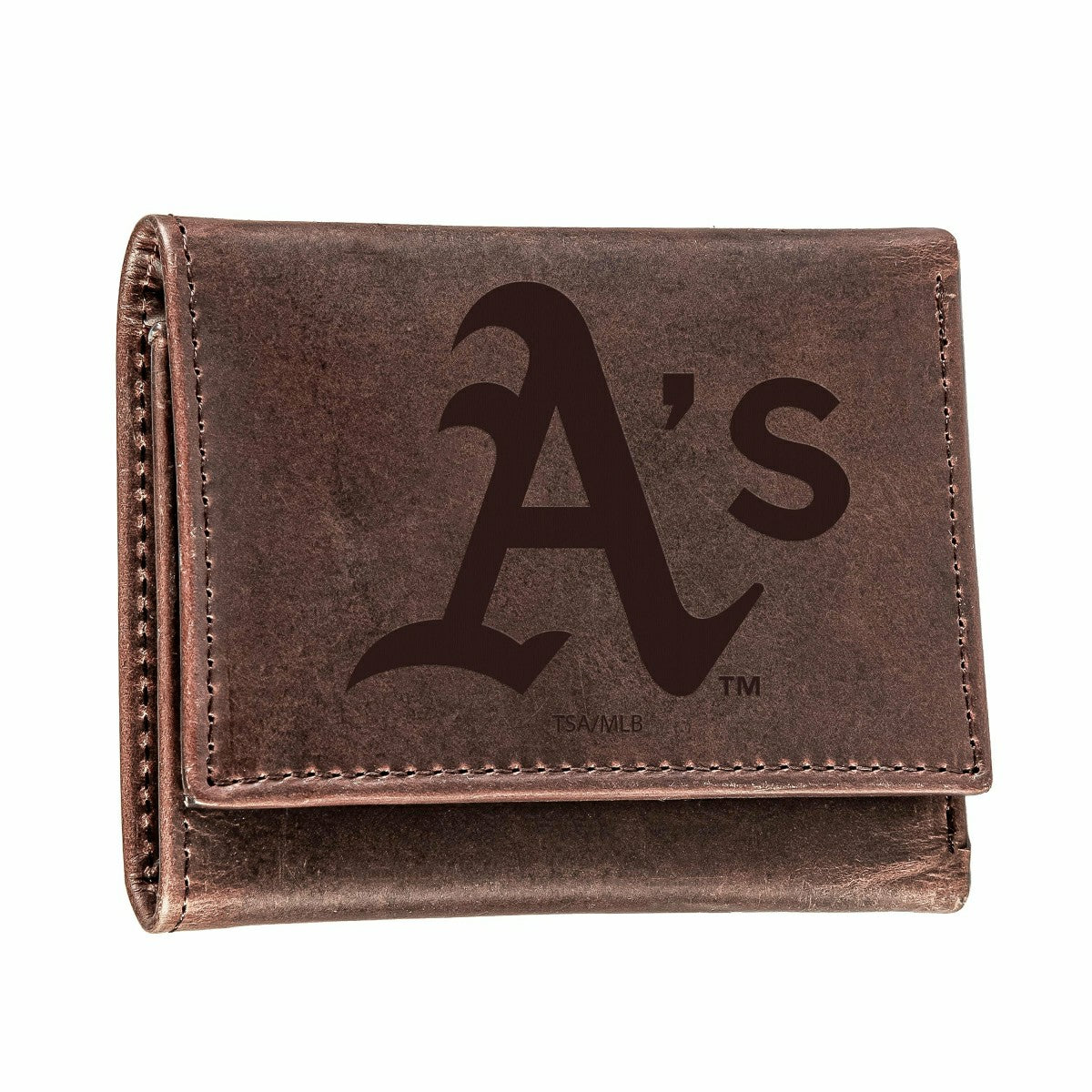 Oakland A's Tri-Fold Wallet Brown 100% Genuine Leather, MLB, Home