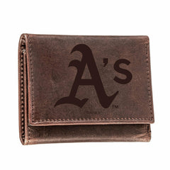 Oakland A's Tri-Fold Wallet Brown 100% Genuine Leather, MLB, Home