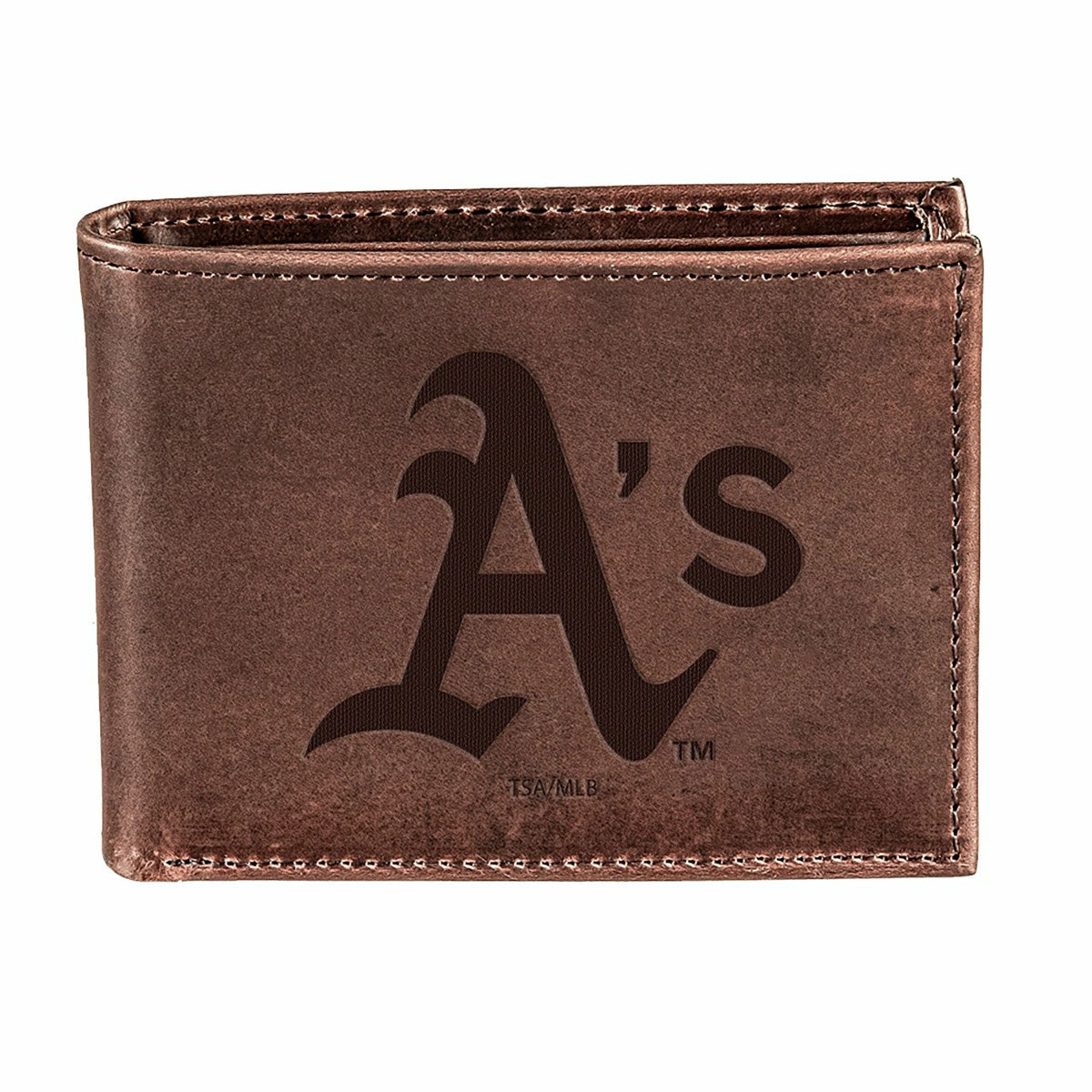 Oakland A's Bi-Fold Wallet Brown 100% Genuine Leather, MLB, Home