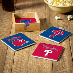 Philadelphia Phillies Ceramic Coasters Set, 4pcs with Wood Caddy, MLB, Home