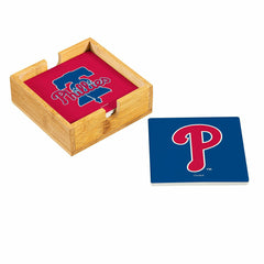 Philadelphia Phillies Ceramic Coasters Set, 4pcs with Wood Caddy, MLB, Home