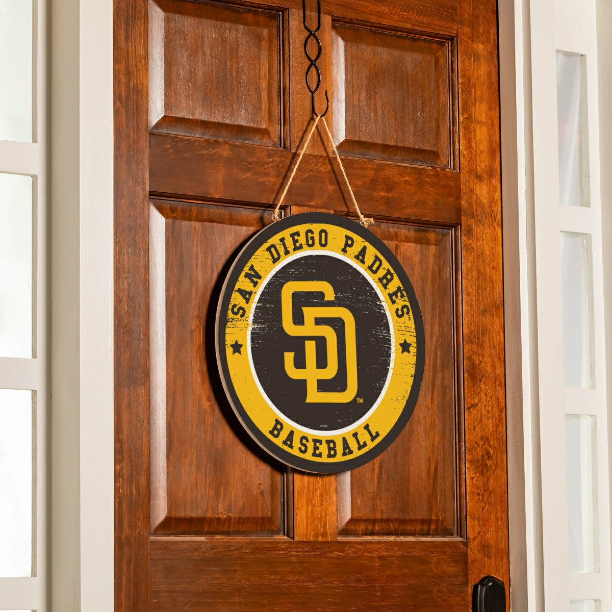 San Diego Padres Round Door Décor with Hanging Rope, 18x18, MLB, Home
