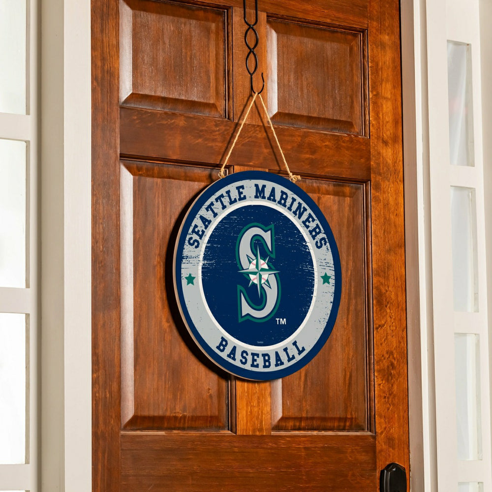 Seattle Mariners Round Door Décor with Hanging Rope, 18x18, MLB, Home