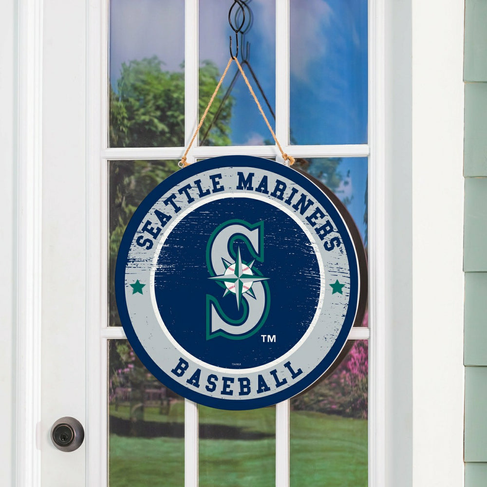Seattle Mariners Round Door Décor with Hanging Rope, 18x18, MLB, Home