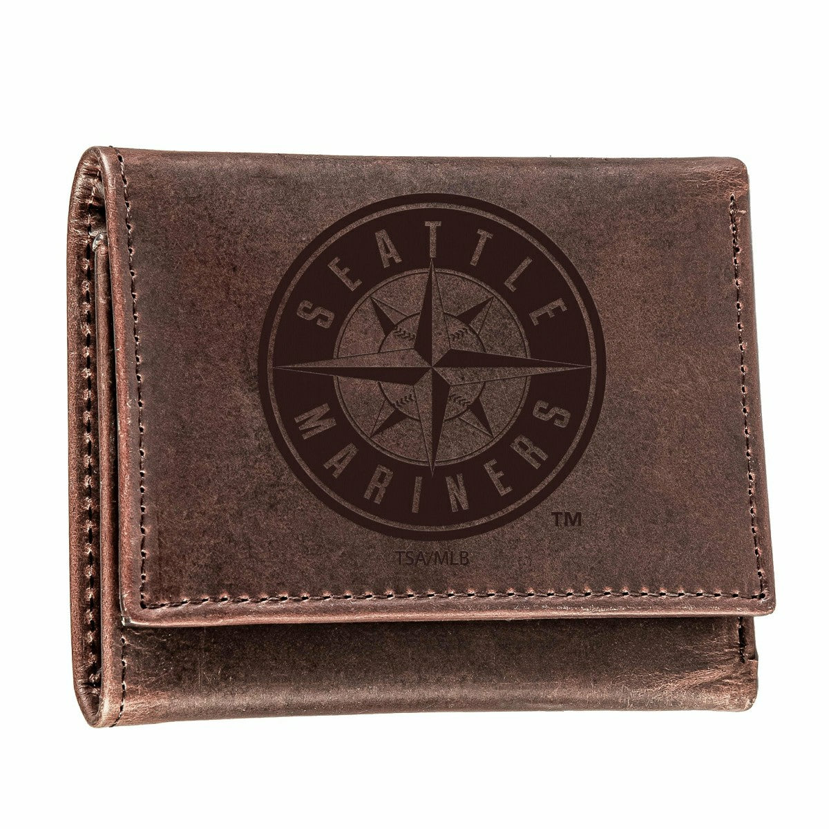 Seattle Mariners Tri-Fold Wallet Brown 100% Genuine Leather, MLB, Home