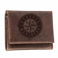 Seattle Mariners Tri-Fold Wallet Brown 100% Genuine Leather, MLB, Home