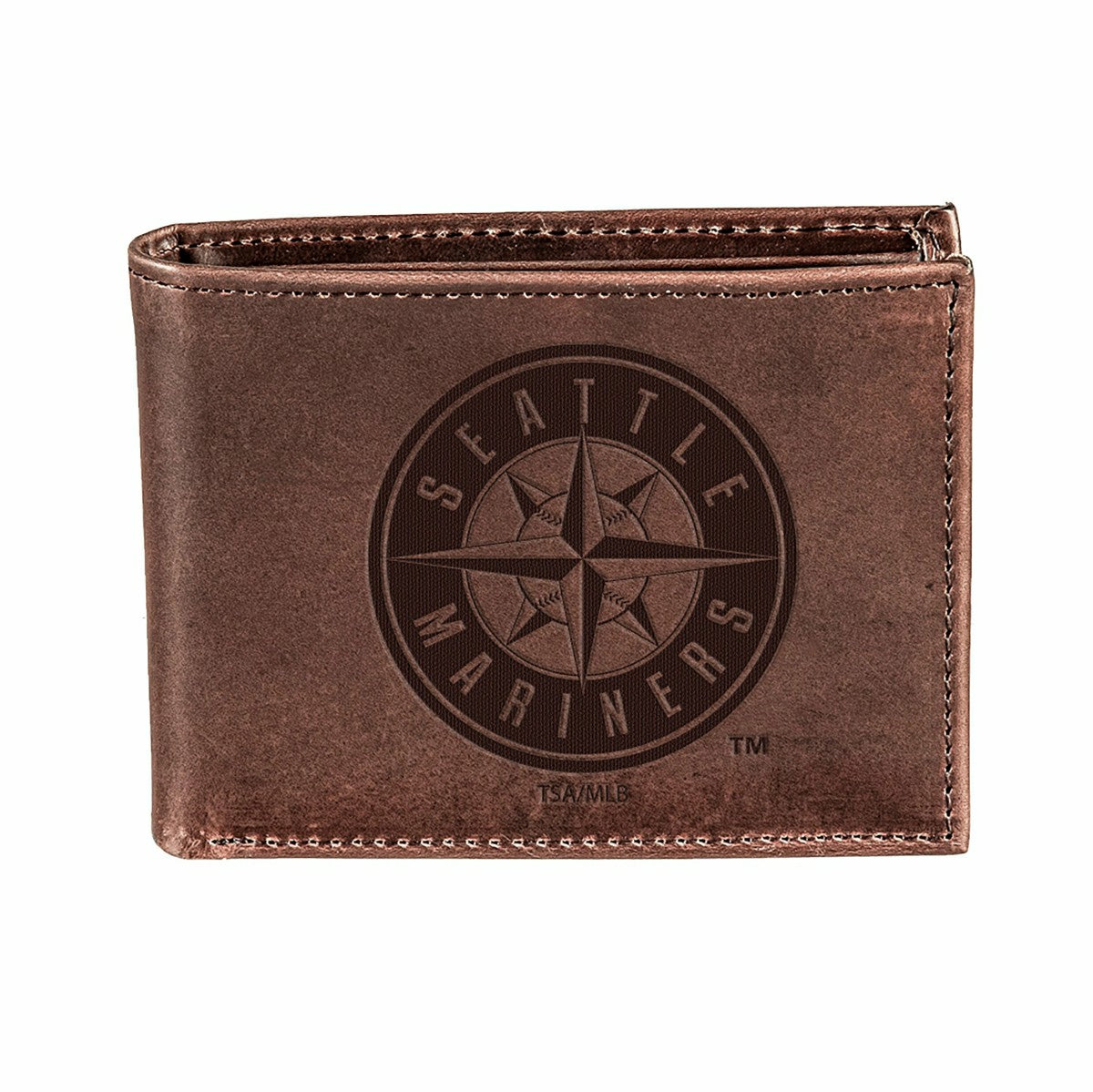 Seattle Mariners Bi-Fold Wallet Brown 100% Genuine Leather, MLB, Home