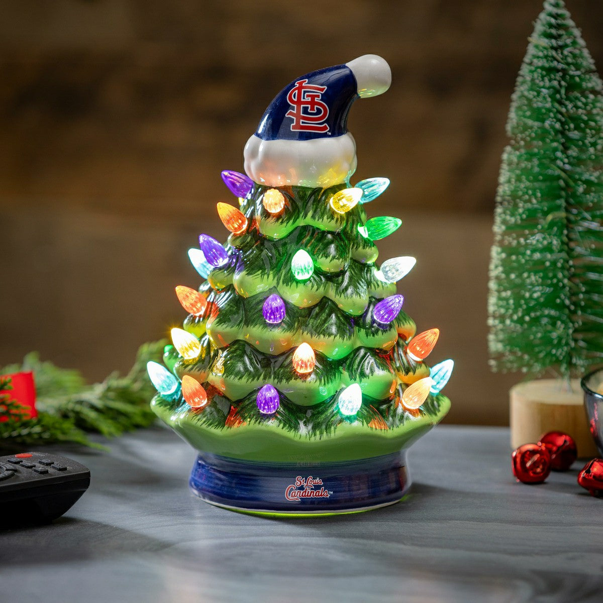 St Louis Cardinals 8" LED Ceramic Christmas Tree, MLB, Home