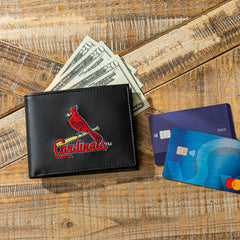 St Louis Cardinals Black Bi-Fold Embroidered Wallet w/ RFID Blocking, MLB, Home