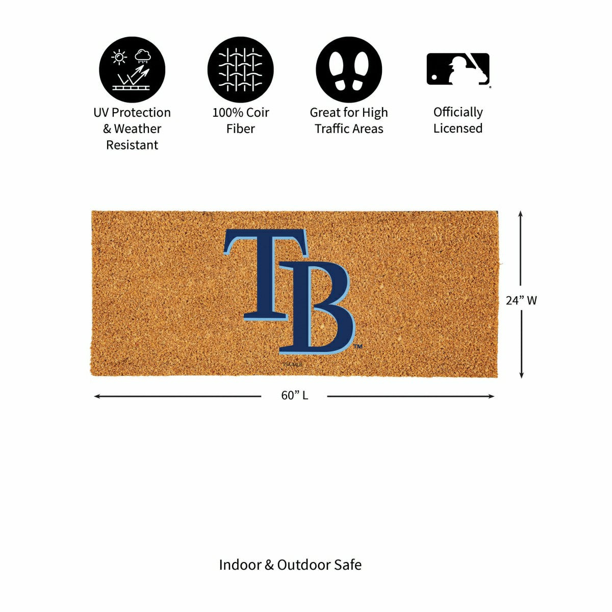 Tampa Bay Rays Extra Large Full Color Coir Mat, 60"x24", MLB