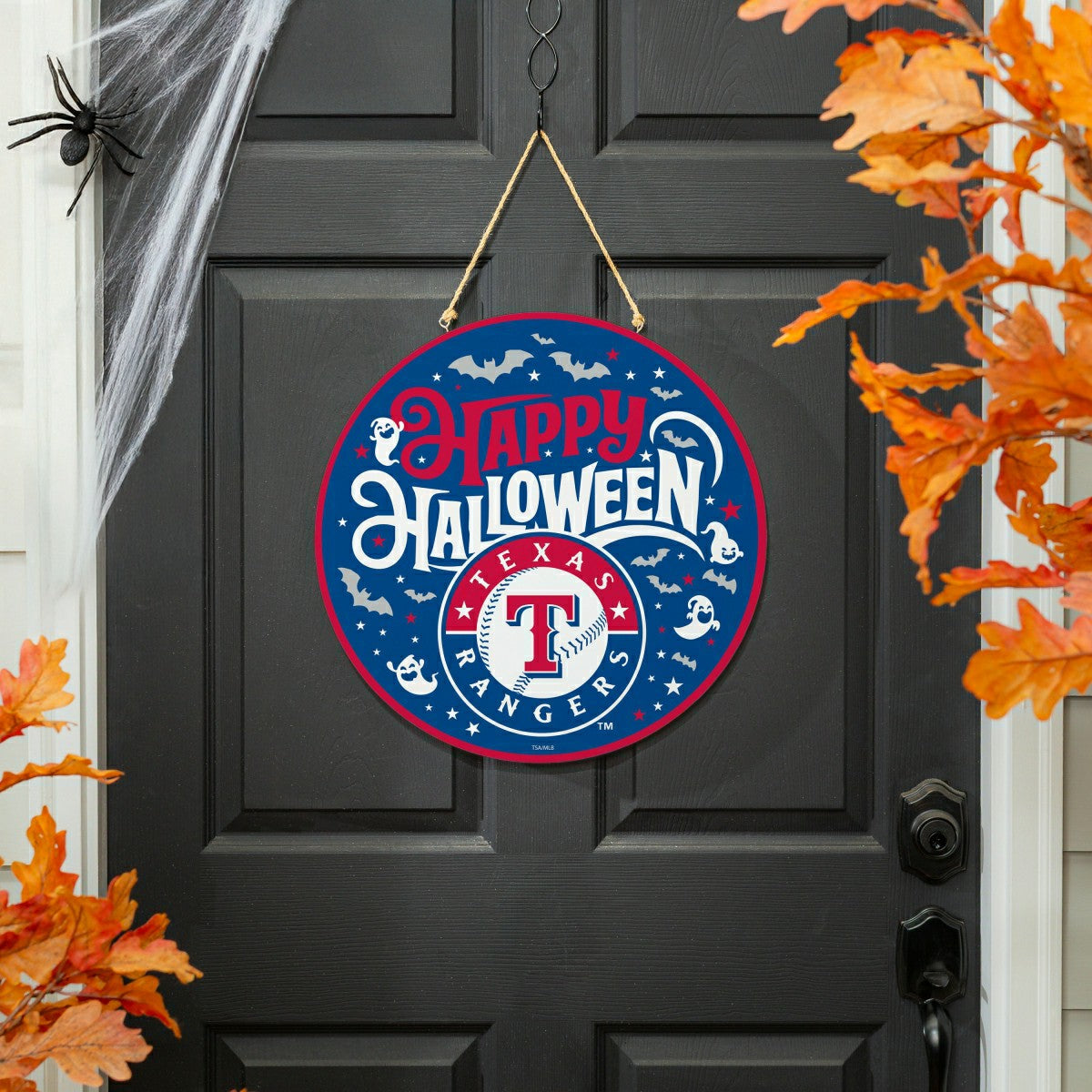 Texas Rangers Halloween Round Door Décor with Hanging Rope, 18x18, MLB, Home