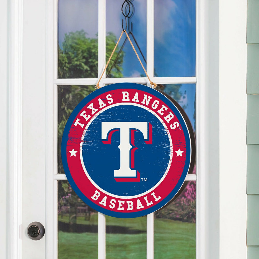 Texas Rangers Round Door Décor with Hanging Rope, 18x18, MLB, Home