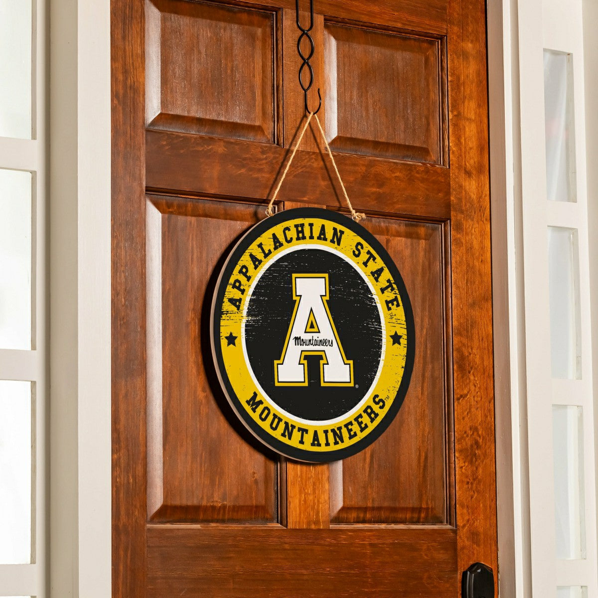 Appalachian State University Round Door Décor with Hanging Rope, 18x18, Collegiate, Home