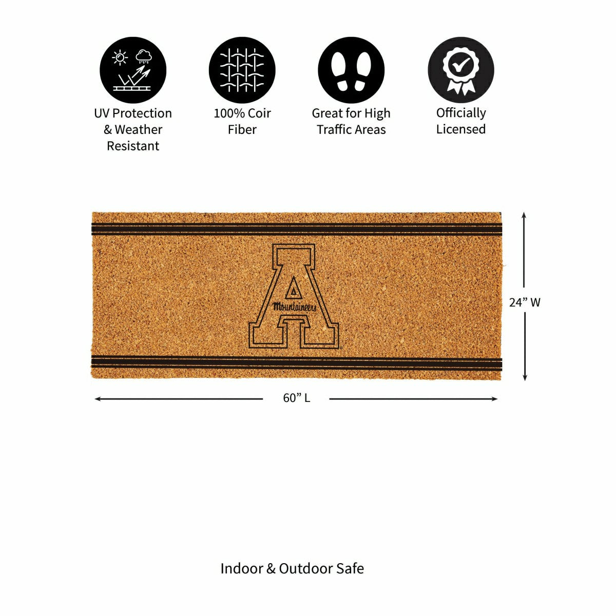 Appalachian State University Extra Large One Color Coir Mat, 60"x24", Collegiate