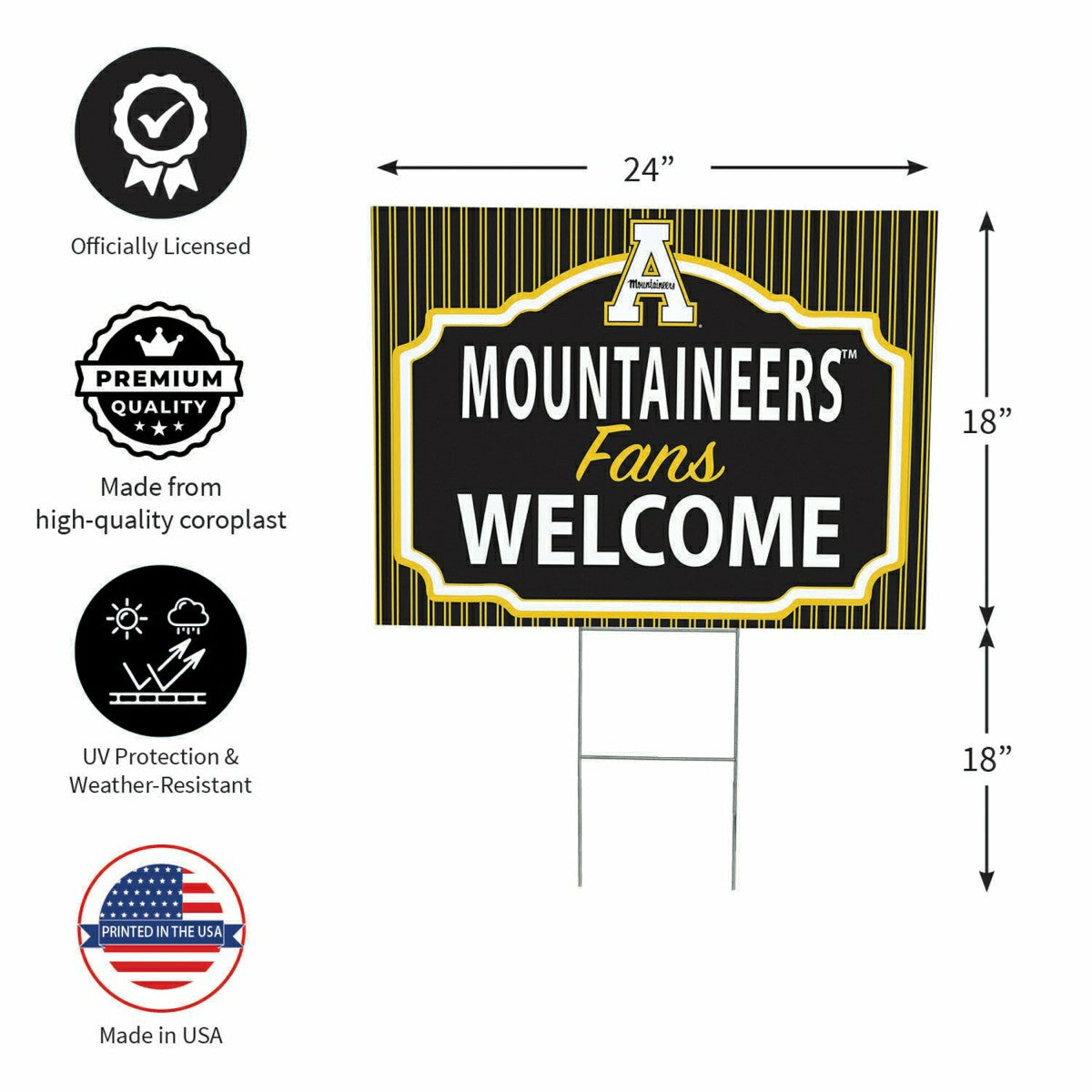 Appalachian State University Coroplast Yard Sign, "Fans Welcome", Collegiate, Home