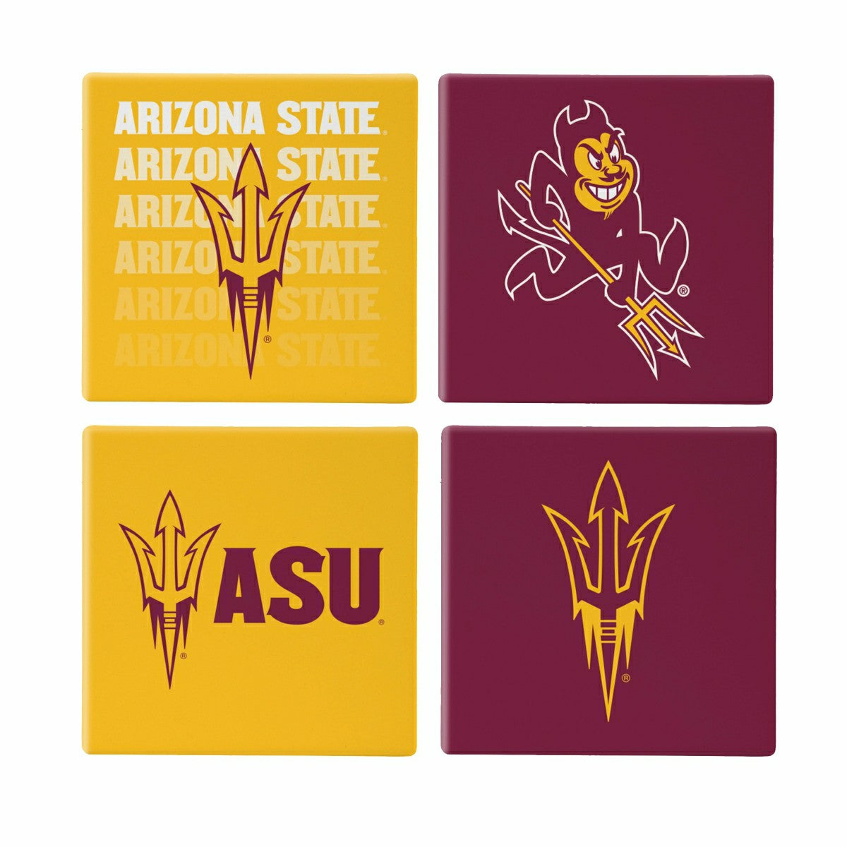 Arizona State University Ceramic Coasters Set, 4pcs with Wood Caddy, Collegiate, Home