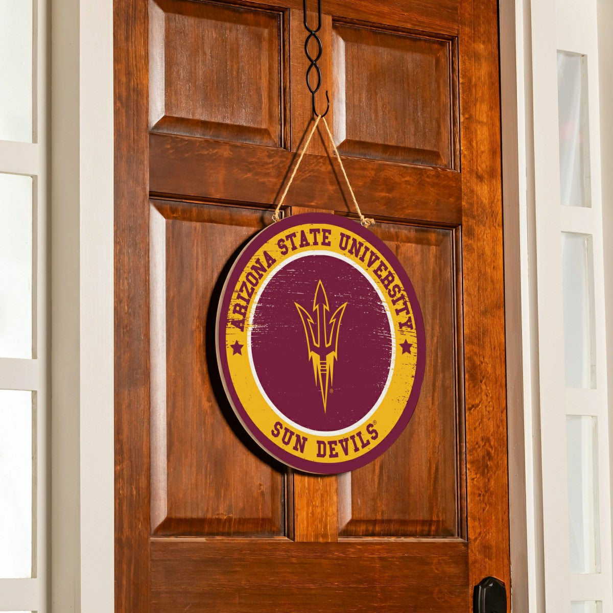 Arizona State University Round Door Décor with Hanging Rope, 18x18, Collegiate, Home