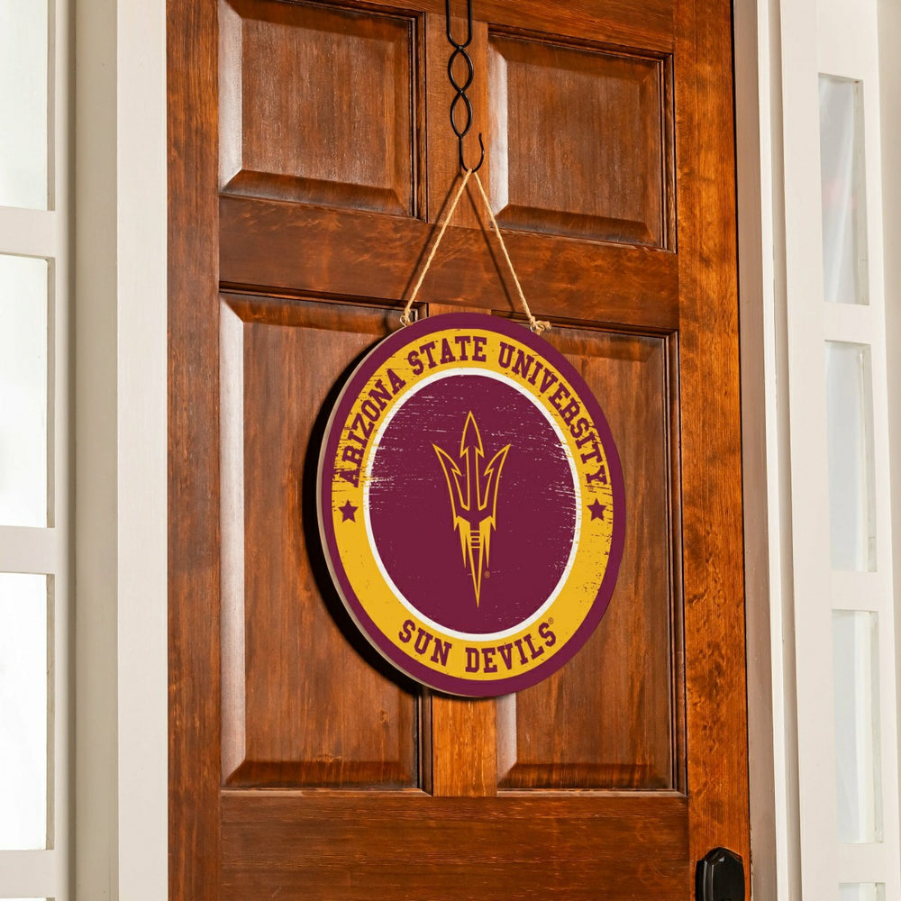 Arizona State University Round Door Décor with Hanging Rope, 18x18, Collegiate, Home