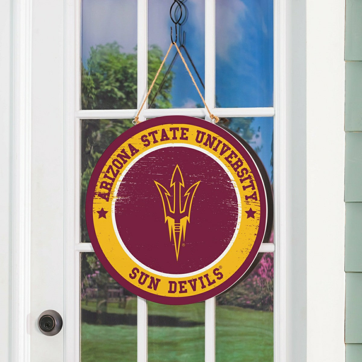 Arizona State University Round Door Décor with Hanging Rope, 18x18, Collegiate, Home