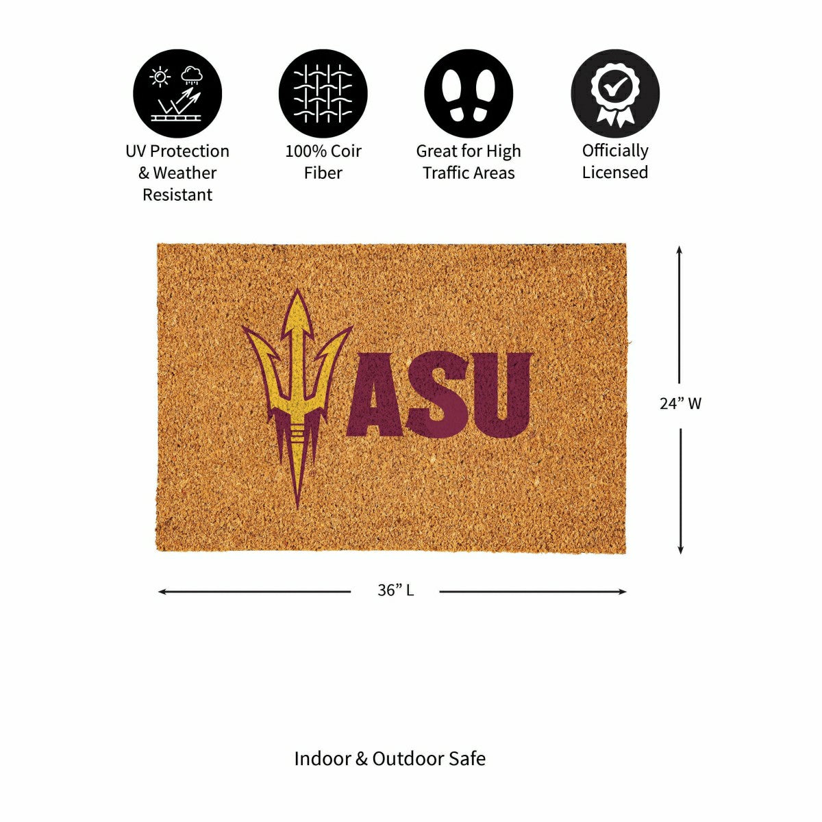Arizona State University Large Full Color Coir Mat, 36"x24", Collegiate