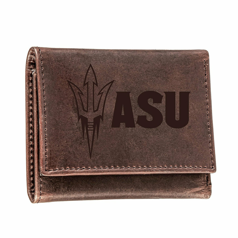 Arizona State University, Tri-Fold Wallet, Brown, CH, 100% Genuine Lea, Collegiate, Home
