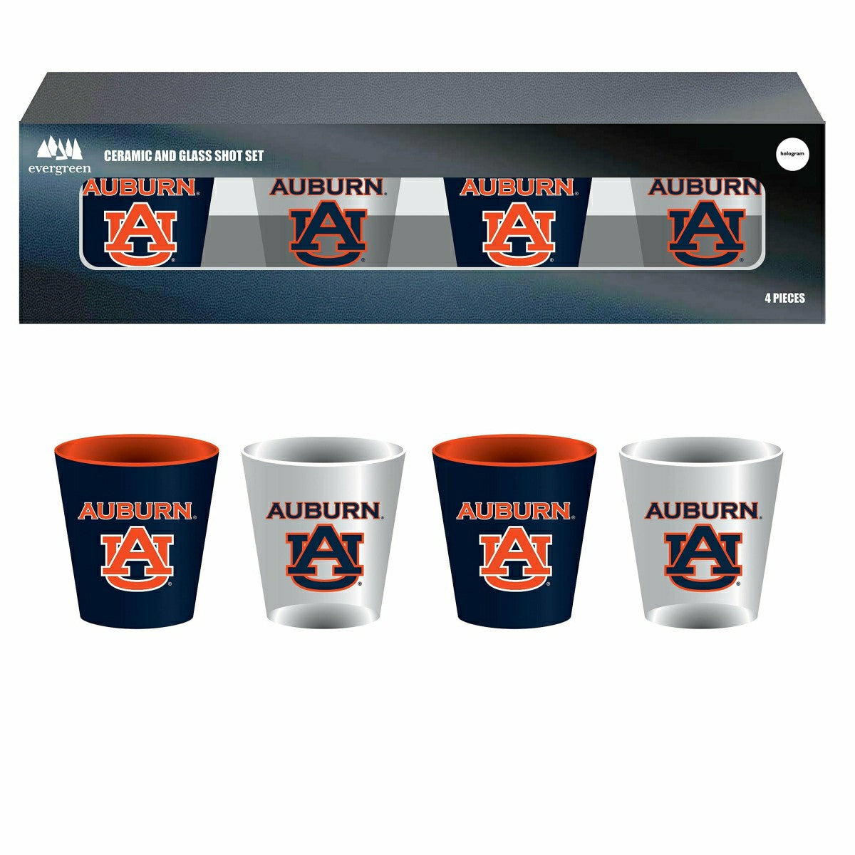 Auburn University 4-Piece Ceramic and Glass 2oz. Shot Glass Set, Collegiate, Home