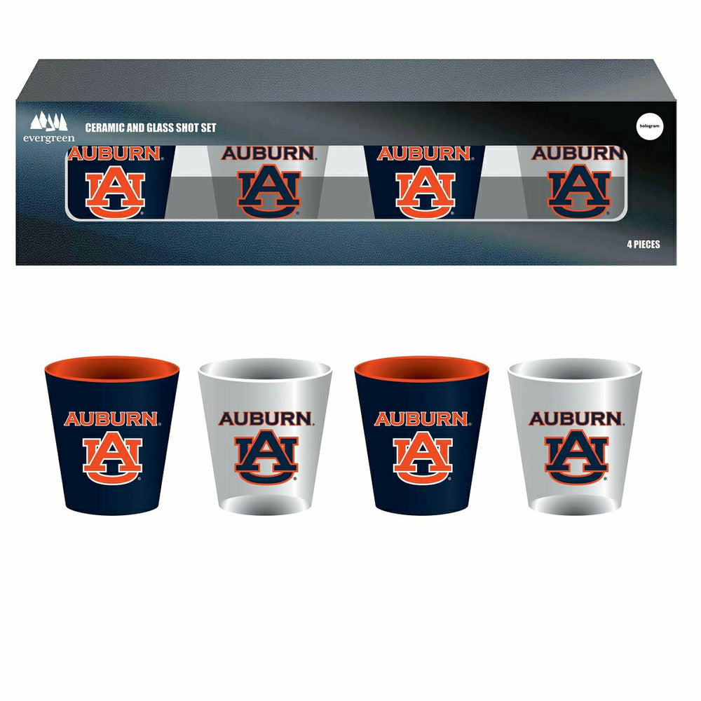 Auburn University 4-Piece Ceramic and Glass 2oz. Shot Glass Set, Collegiate, Home