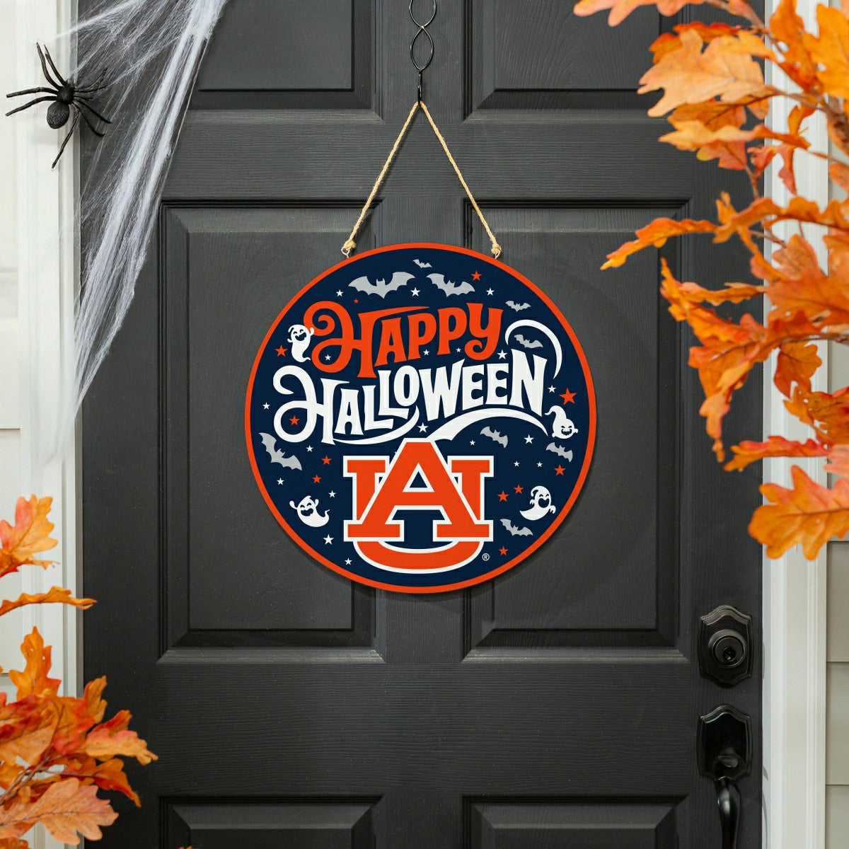 Auburn University Halloween Round Door Décor with Hanging Rope, 18x18, Collegiate, Home