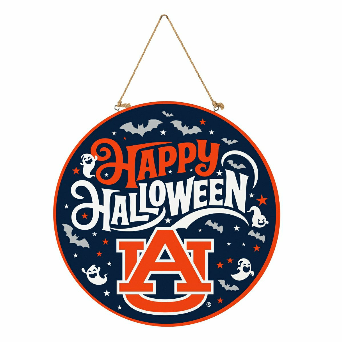 Auburn University Halloween Round Door Décor with Hanging Rope, 18x18, Collegiate, Home
