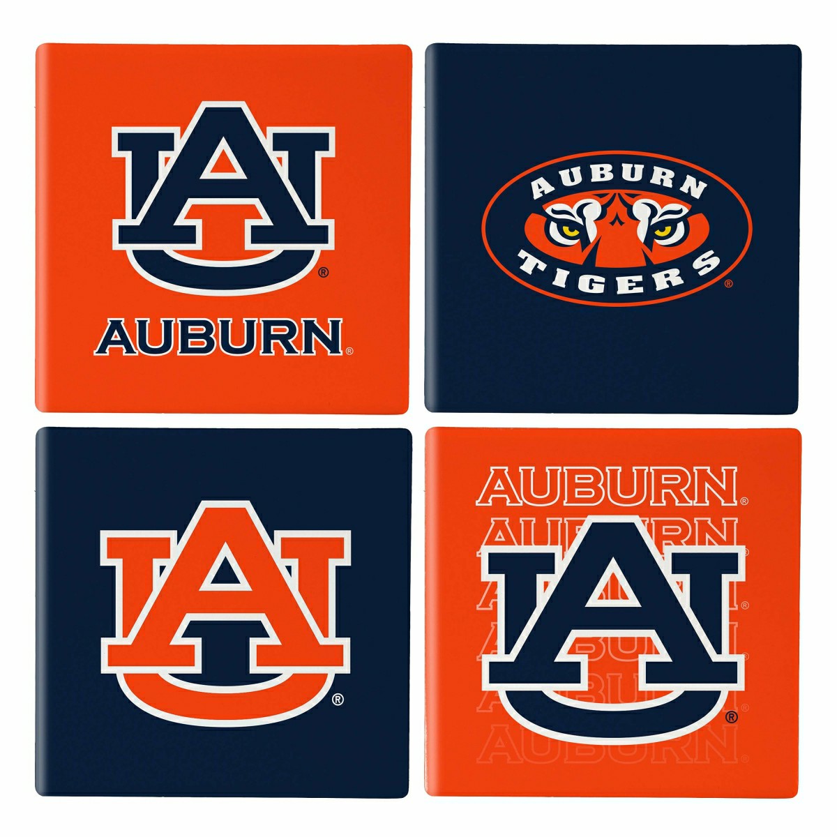 Auburn University Ceramic Coasters Set, 4pcs with Wood Caddy, Collegiate, Home