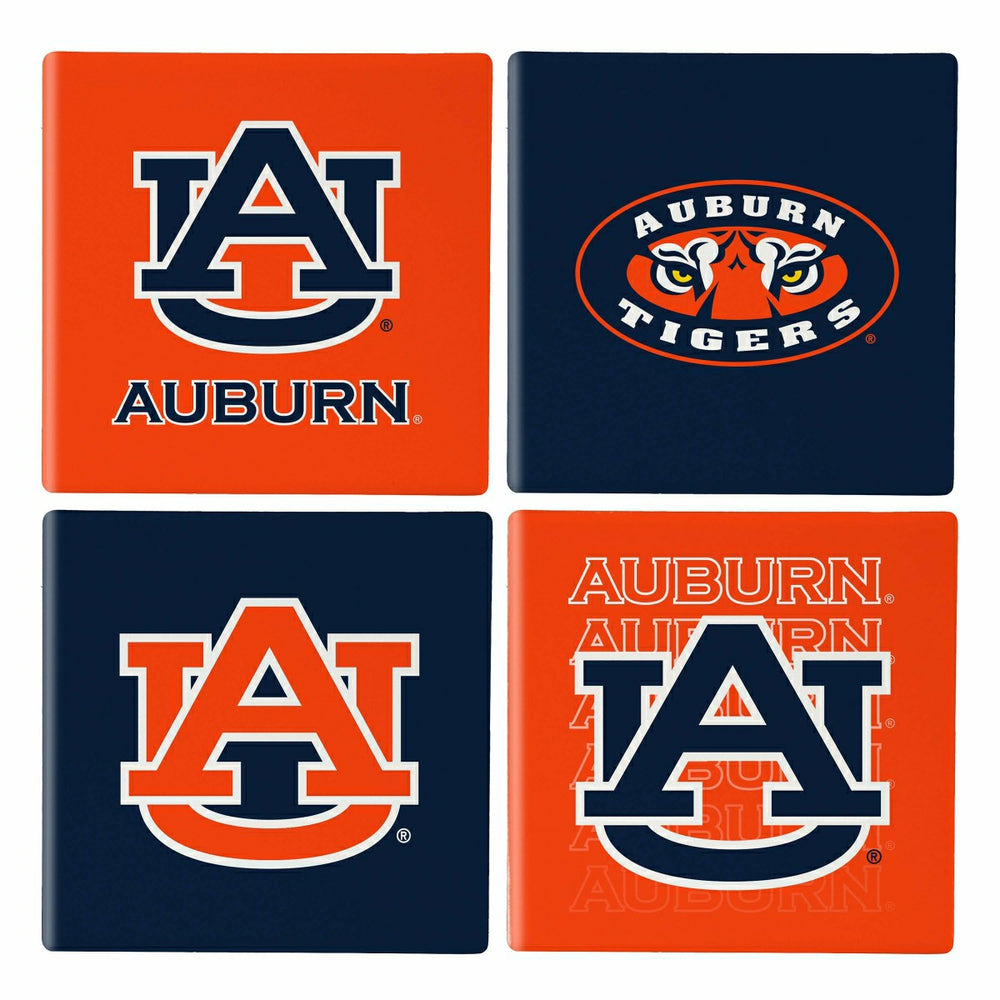 Auburn University Ceramic Coasters Set, 4pcs with Wood Caddy, Collegiate, Home