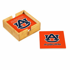 Auburn University Ceramic Coasters Set, 4pcs with Wood Caddy, Collegiate, Home