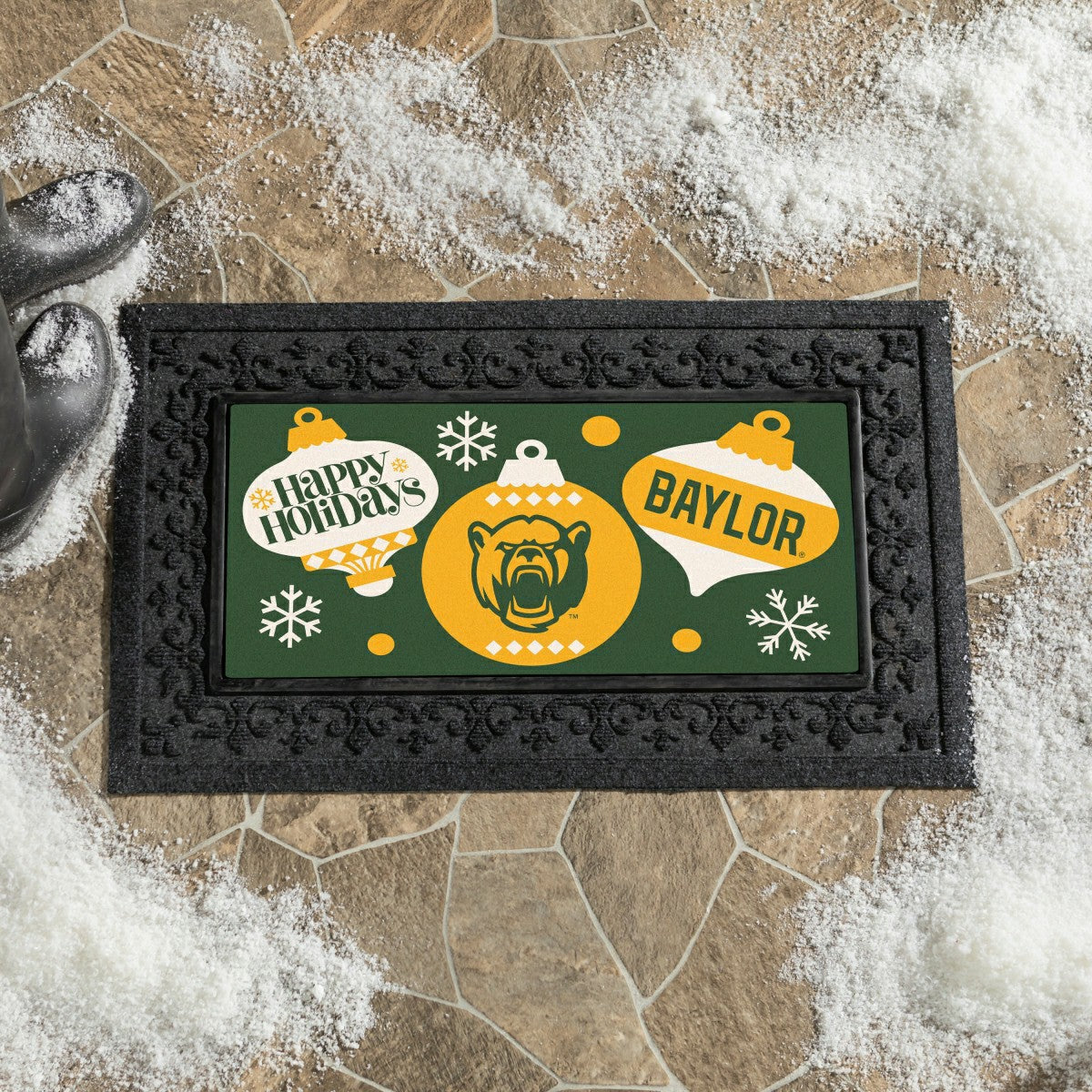 Baylor University Holiday Flocked Coir Sassafras Switch Mat, 22"x10", Collegiate